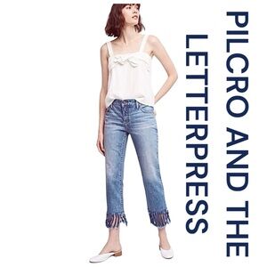 PILCRO AND THE LETTERPRESS Hyphen Frayed Hem Crop Jeans, Size 30.